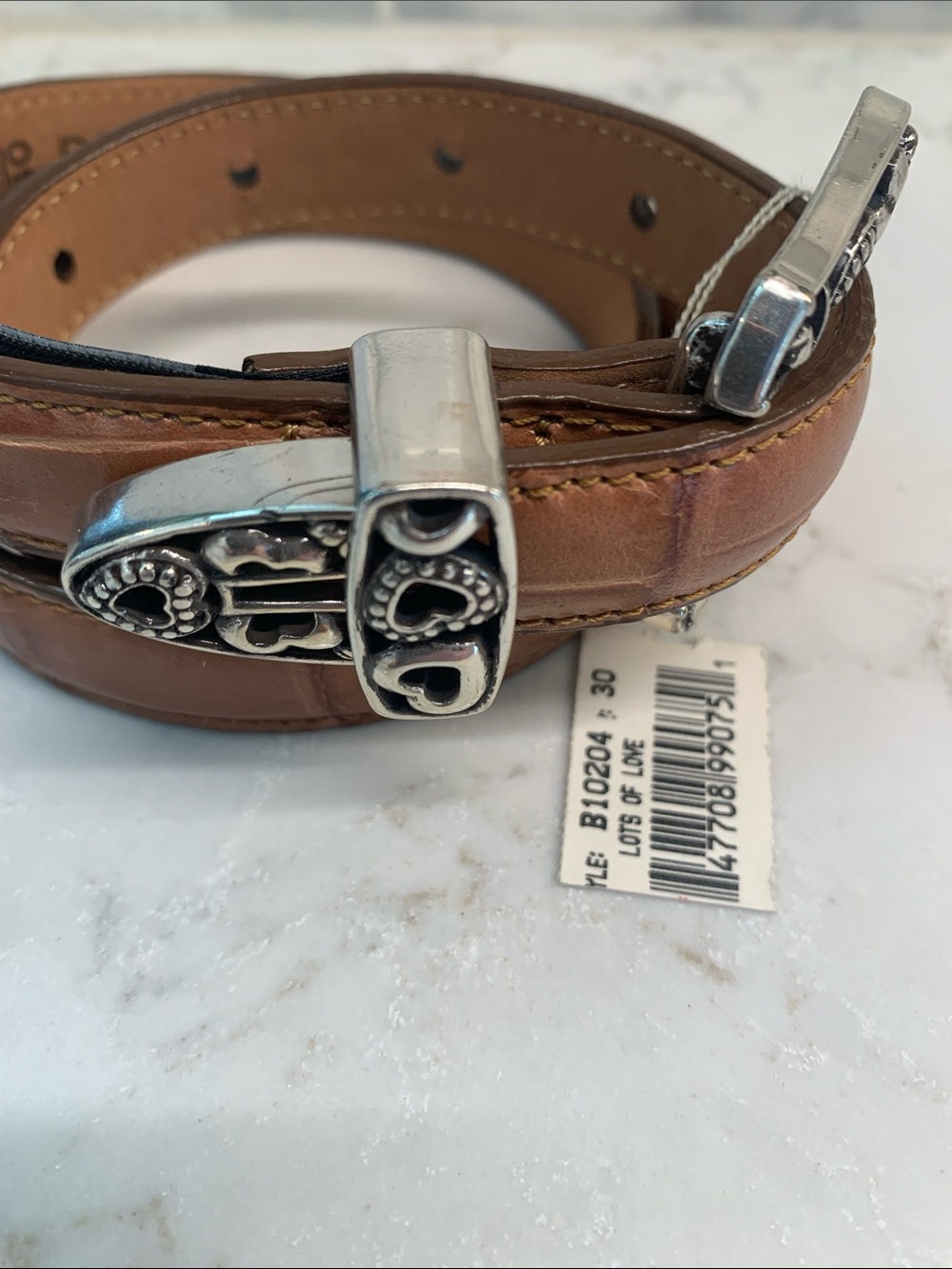 NEW Brighton Lots of Love Brown Croc Leather Belt Heart Silver Buckle 30” M - Picture 3 of 7